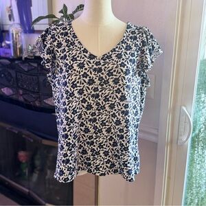 Chaps Navy and White Floral Blouse